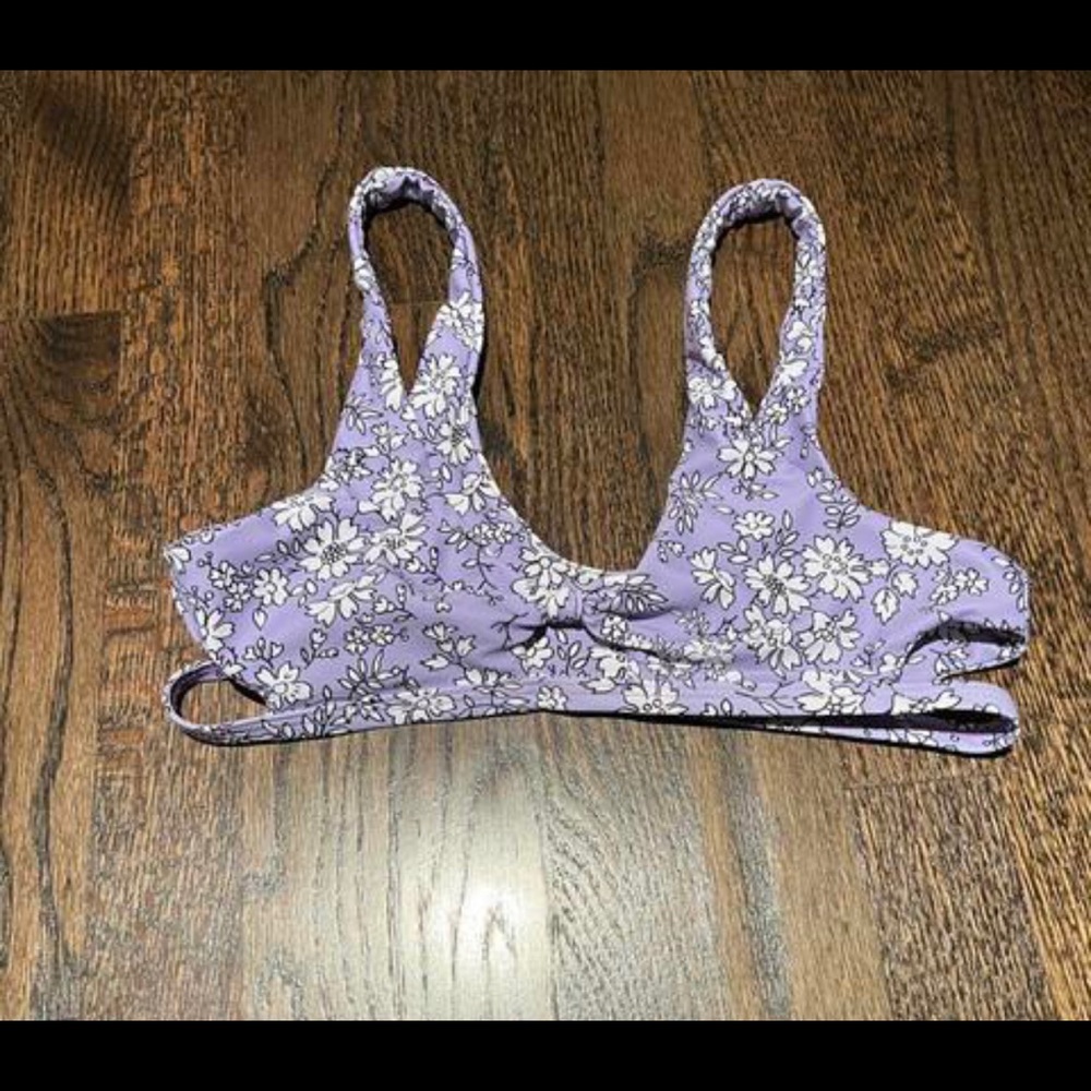 purple side cut out bikini top